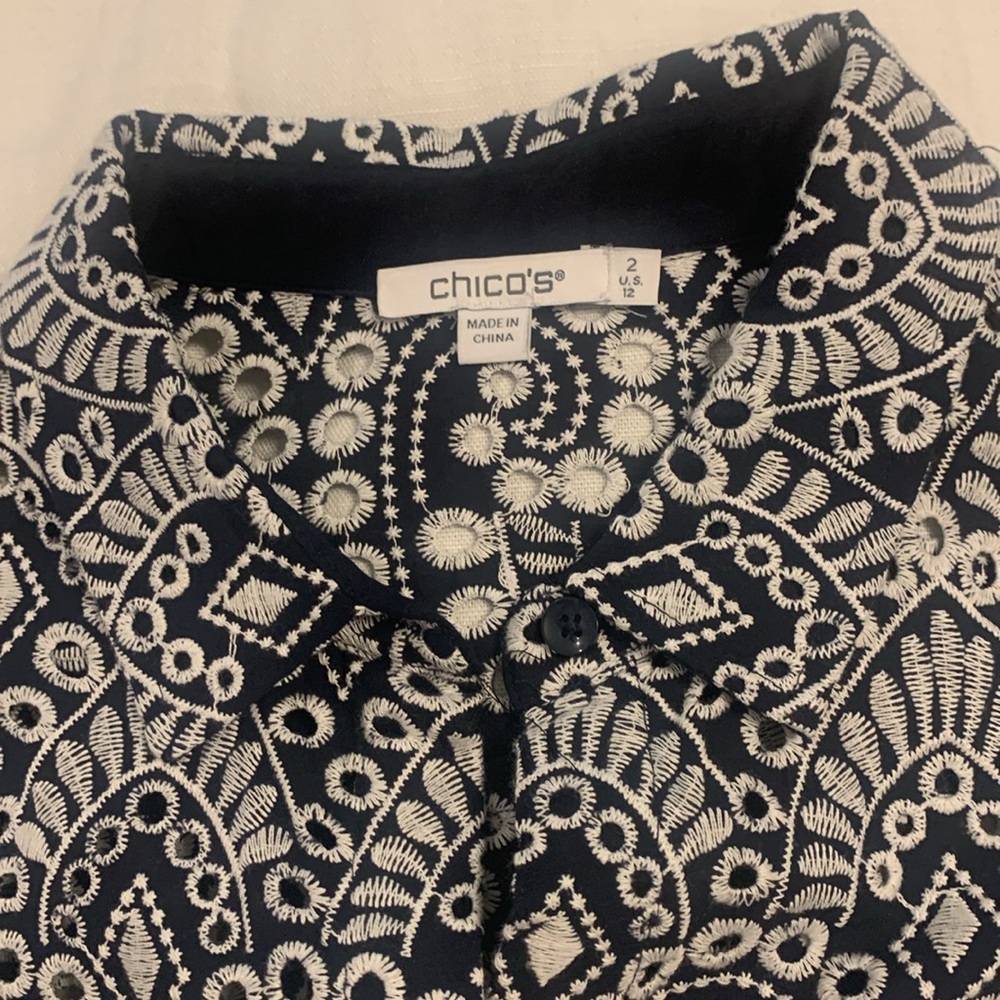 Chico's Intricate Navy and White Blouse!